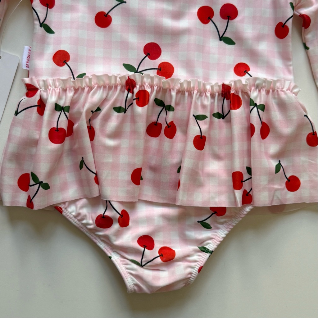Seafolly Girls Long-Sleeve Flounce Cherry Gingham Paddlesuit & Sunglass Set- 24m — image 7 of 8